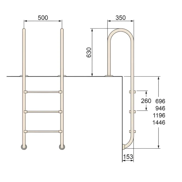 Leiter – Edelstahl – Standard, mit Anker 4 Stufen AISI 316