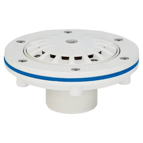 Absperrdüse Für Boden 14 m3/h Einstellbarer Durchfluss 0-100 % Für Folienbecken (Edelstahl), Fuge mit Kleber 50 mm oder 2" Bsp