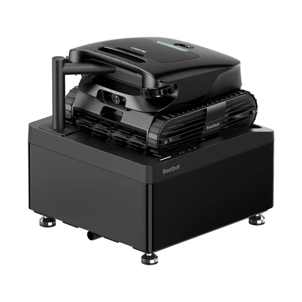 Beatbot AquaSense X auf automatischer Reinigungsstation Beatbot AquaSense X Roboter auf seiner Reinigungs- und Ladestation